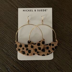 Nickel and Suede leather Leopard Print Gold Hoop Earrings